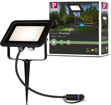 Paulmann Plug Shine Spots de Jardin LED Fluter Loose Spot IP65 3000K 15,5W Noir