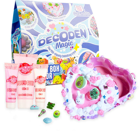 Gear2play décoden magic - classique : créateur de boîte à bibelots - ensemble artisanal de boîte à bijoux en forme de cœur - colle gonflée, autocollants de perles