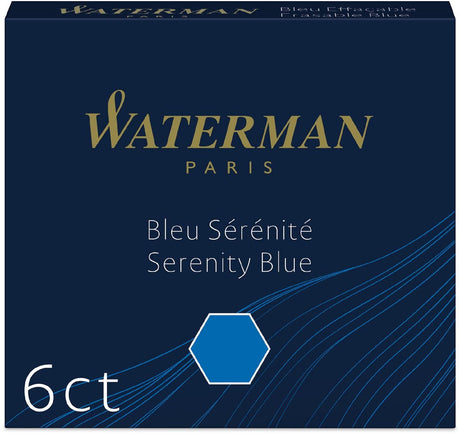 Cartouches d'encre pour stylo plume Waterman | court 'international' | bleu sérénité | 6 pièces