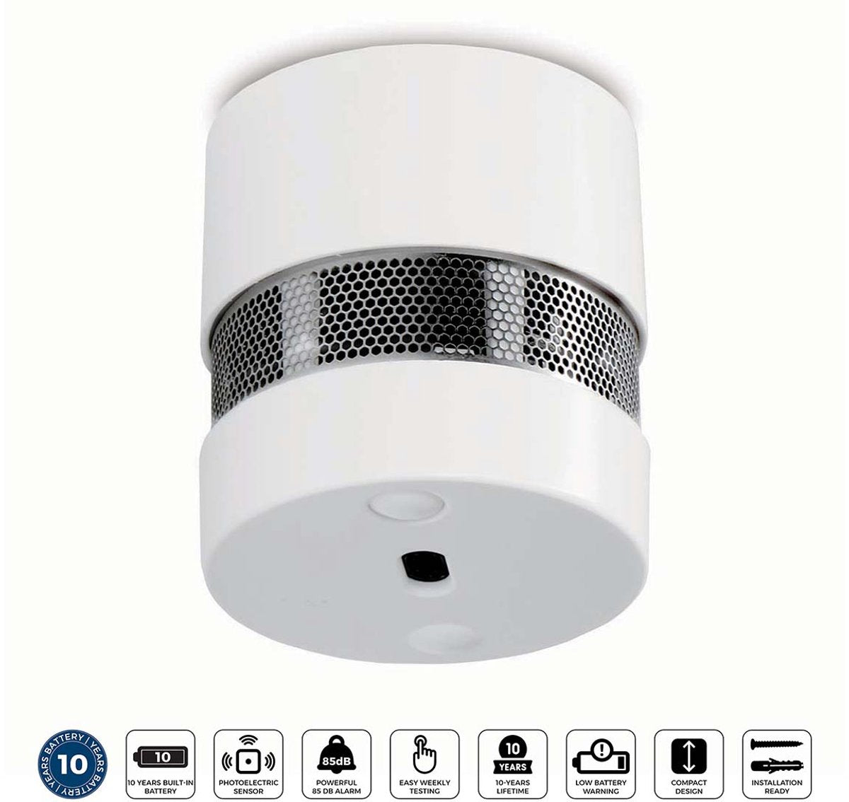 Alecto mini détecteur de fumée SD1020 - détecteur d'incendie avec batterie pendant 10 ans - conforme aux normes européennes - blanc