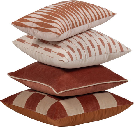 Woood zena kussens - katoen - roze roestbruin - 50x50x10 cm - set van 4