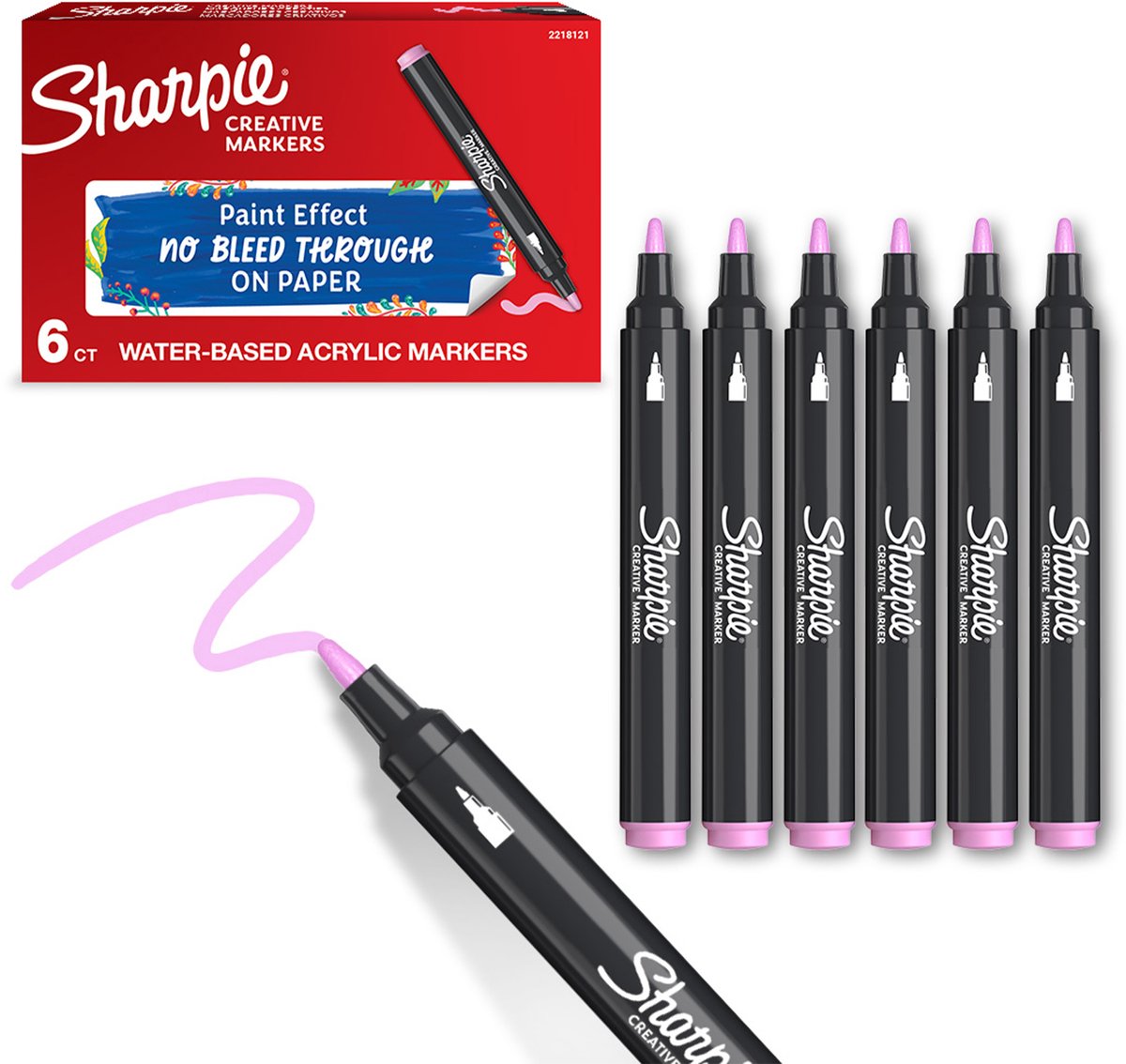 Marqueurs de peinture acrylique marqueur créatif Sharpie | point rond | marqueurs à peinture à l'eau | l'encre ne bave pas et convient à la plupart des surfaces | rose | 6 pièces