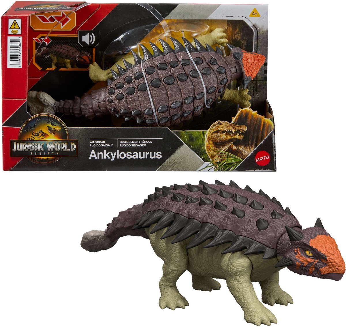 Mattel Jurassic World Rebirth - Ankylosaure rugissant sauvagement