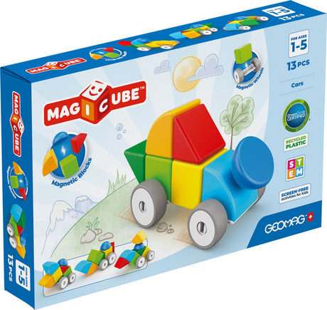Geomag Magicube bloque les voitures recyclées - blocs de construction magnétiques - 13 pièces - à partir de 3 ans