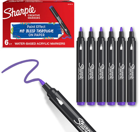 Marqueurs de peinture acrylique marqueur créatif Sharpie | point rond | marqueurs à peinture à l'eau | l'encre ne bave pas et convient à la plupart des surfaces | lilas | 6 pièces