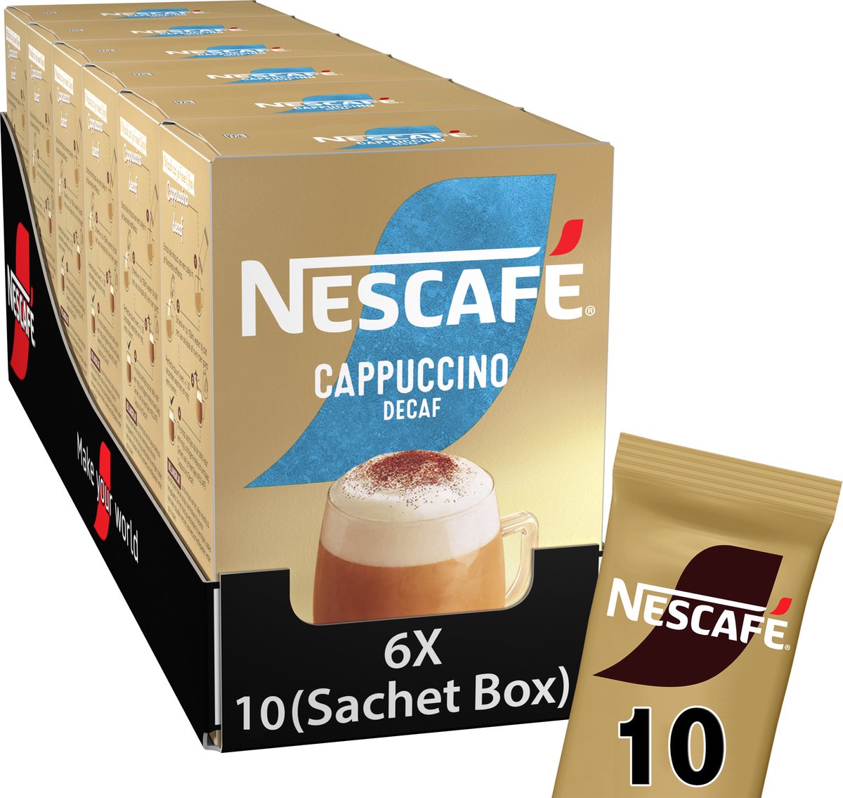 Café instantané décafé Nescafé cappuccino - 6 boîtes x 10 sachets