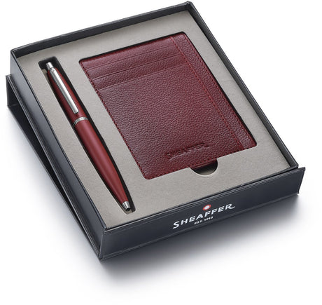 Coffret cadeau stylo à bille Sheaffer - vfm 9403 - chromé rouge excessif - avec porte-carte de crédit scarlet blaze - sf-g2940351-2