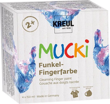 Set de peinture au doigt Mucki - 4x 150 ml de couleurs nacrées - testé dermatologiquement, végétalien sans paraben