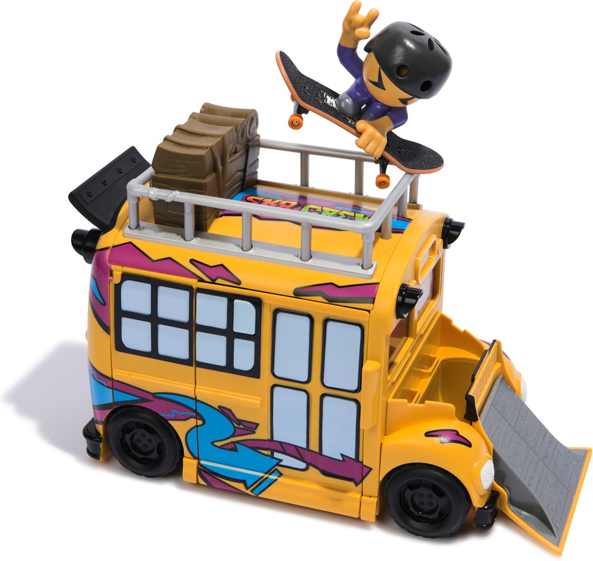 Tech Deck Sk8 Crew - Bus Ultra Sk8 transformable 2 en 1 avec rangement, skateboard à doigts et figurine