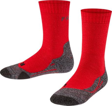 Falke tk2 chaussettes de randonnée anti ampoules, rembourrage moyen chaussettes de sport en laine mérinos enfants rouge - taille 23-26