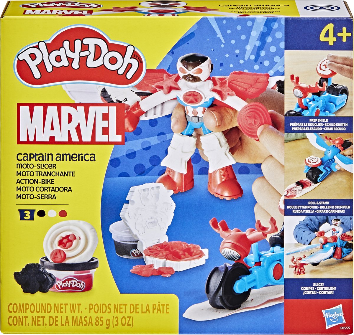 Play-doh marvel captain america motor cutter play set - pâte à modeler - 3 pots - artisanat pour enfants