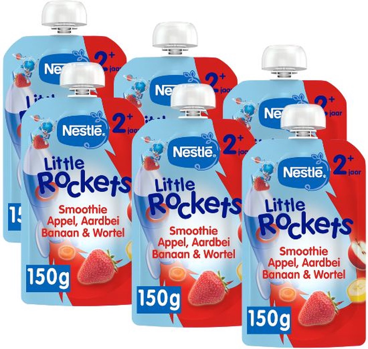 Nestlé petites fusées fruit à presser pomme fraise banane carotte - collations pour tout-petits 2+ - 6 pièces x 150g