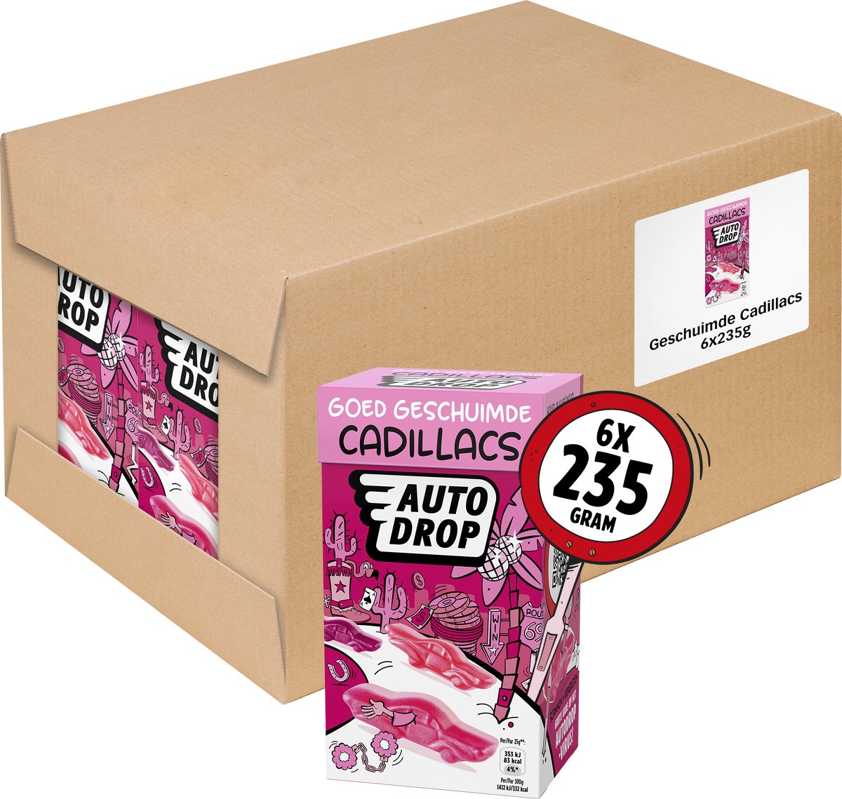 Autodrop - bonbons - Cadillac bien moussé - 6 boîtes - 235 grammes
