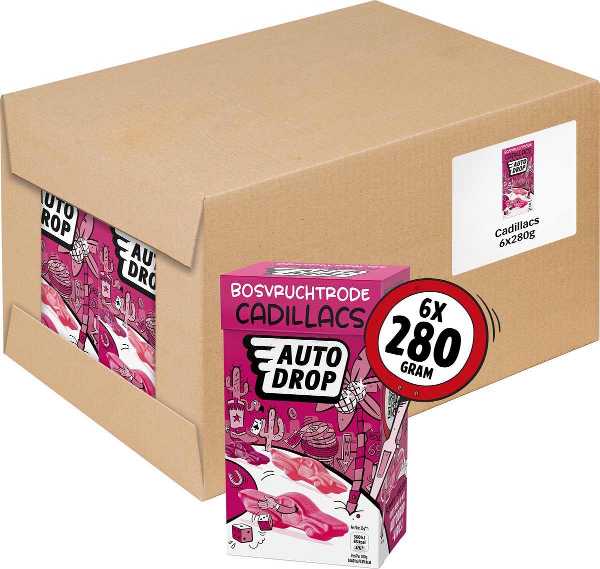 Autodrop - bonbons - Cadillacs rouges aux fruits des bois - 6 boîtes - 280 grammes