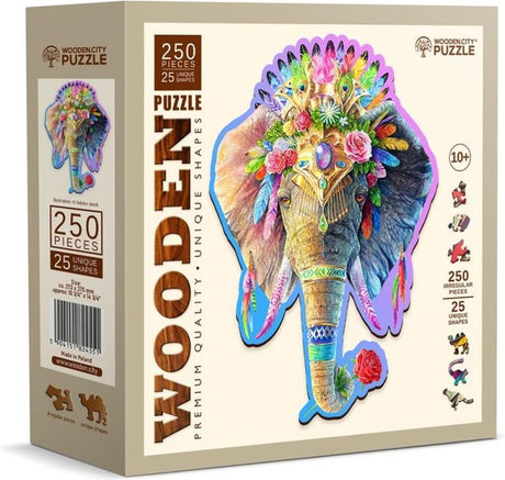Ville en bois puzzle en bois wooden.city - éléphant coloré - 250 pièces.
