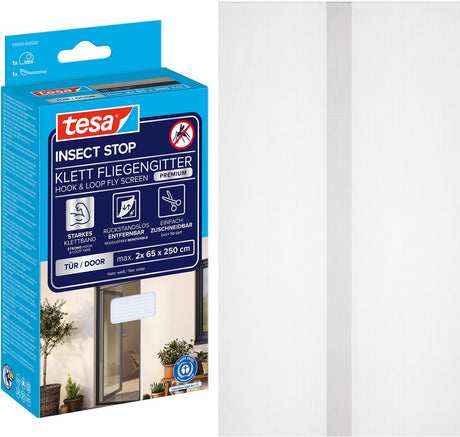 Tesa Insect Stop H L Moustiquaire Premium pour Portes - Moustiquaire pour Porte avec Velcro, Amovible, Blanc - 120 x 250 cm