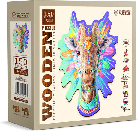 Puzzle de ville en bois - girafe sportive.