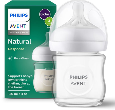 Philips avent biberon réponse naturelle verre - 120 ml - débit 2 - sans bps - 1 biberon - nouveau-né - scy930 01