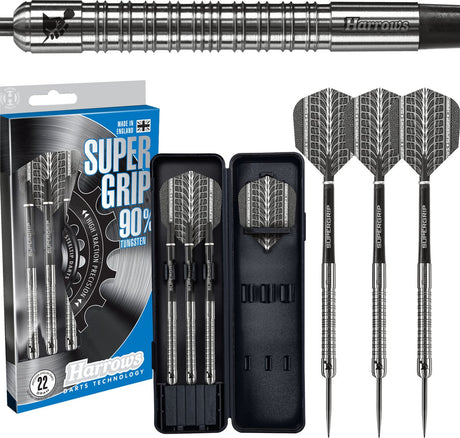 Fléchettes Harrows Steeltip Super Grip - 90 % tungstène - 26 grammes - Fléchettes professionnelles avec adhérence maximale - Entraînement de compétition -