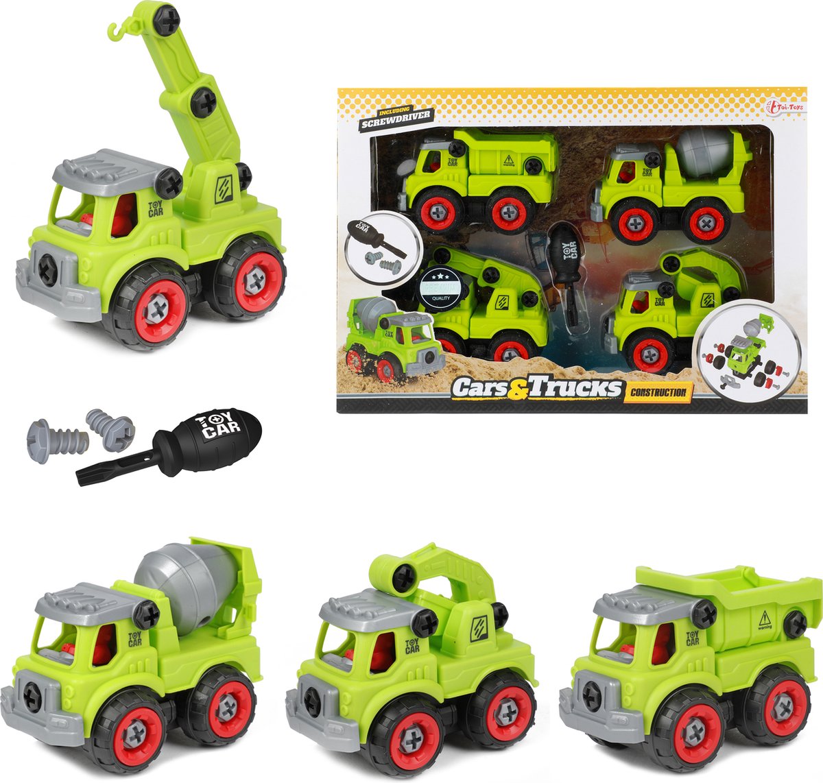 Toi-toys voitures camions véhicules de construction avec tournevis
