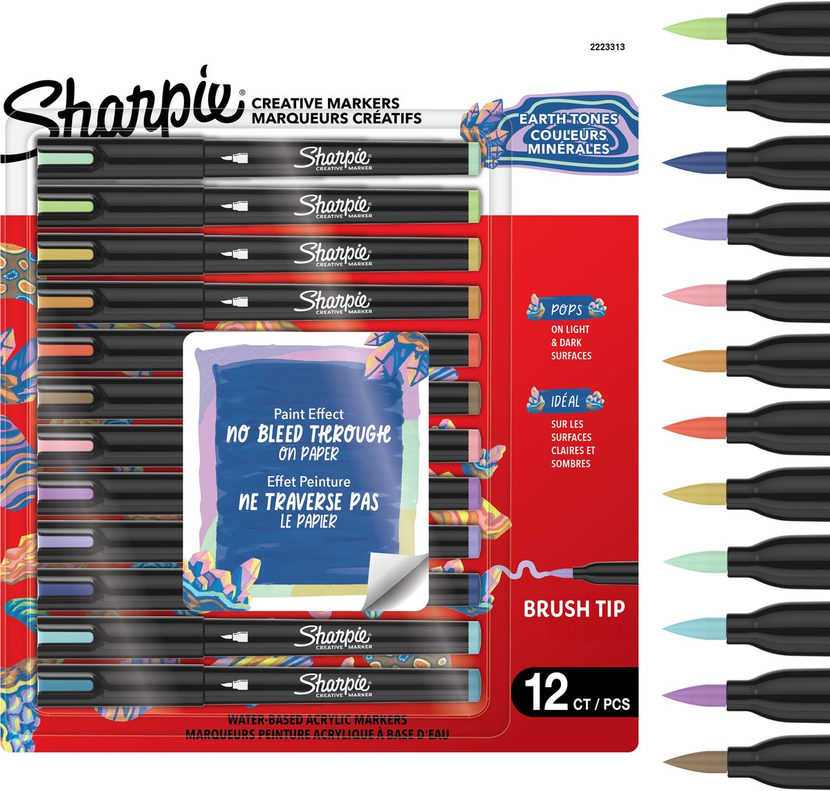 Stylos à peinture acrylique marqueur créatif Sharpie | marqueurs à peinture à l'eau | l'encre non continue écrit sur la plupart des surfaces | pointe du pinceau | fournitures d'artisanat et d'art | tons chauds | 12 pièces