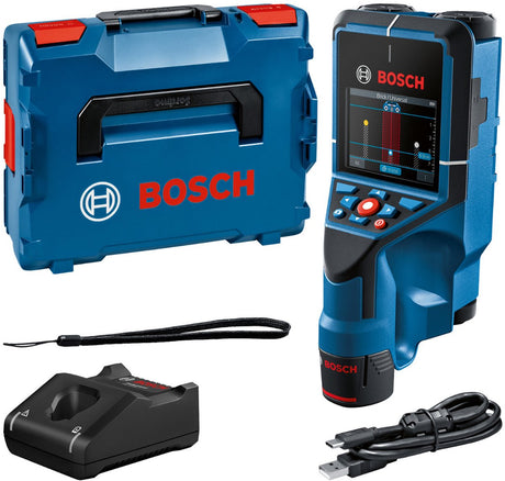 Bosch professional d-tect 200 c - localisateur de tuyaux - avec 1x batterie 12v gba 2.0 ah - câble USB-C - dragonne - l-boxx