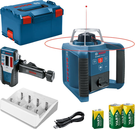 Bosch professional grl 300 hv - laser rotatif - avec récepteur laser - batteries rechargeables - chargeur de batterie - l-boxx