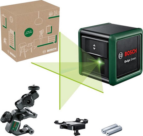 Bosch quigo green - laser à lignes croisées - avec pince universelle mm2 - plaque d'adaptation - piles
