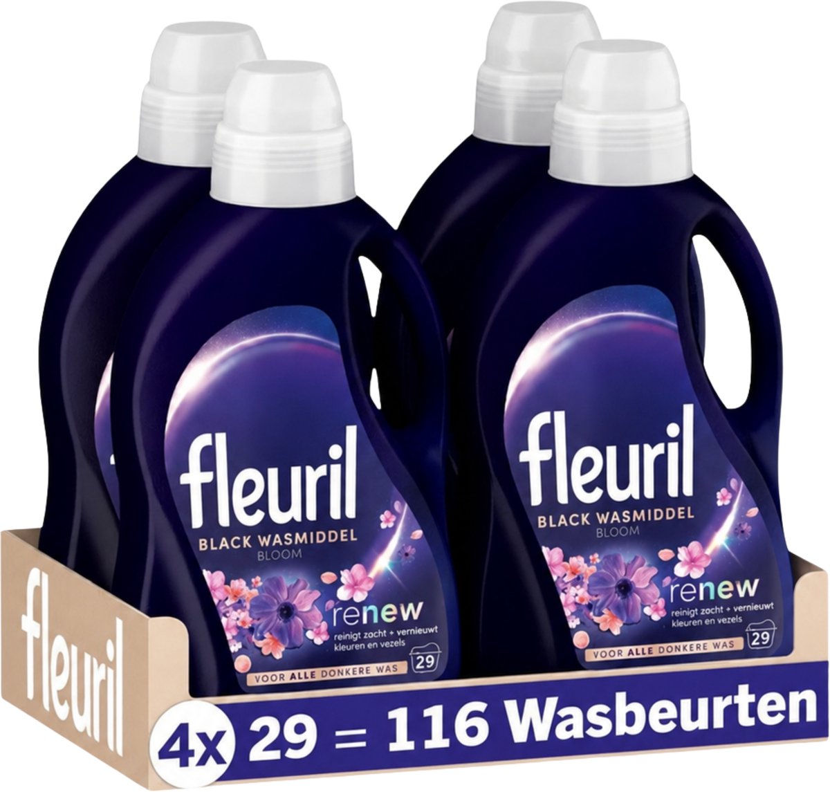 Fleuril black bloom - lessive liquide - lessive foncée et noire - expérience parfumée intense - 4x29 lavages - pack économique