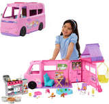Barbie dream camper - coffret de jeu avec tente de toit, barbecue et plus de 60 accessoires