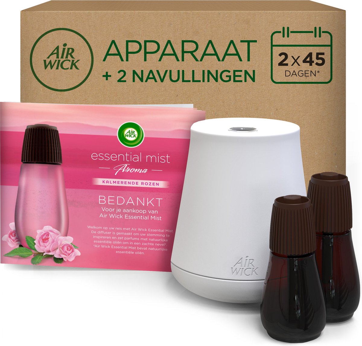Désodorisant brume essentielle Air wick - roses apaisantes - 1 appareil blanc + 2 recharges