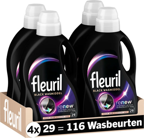 Fleuril noir - lessive liquide - lessive foncée et noire - 4x29 lavages - pack économique