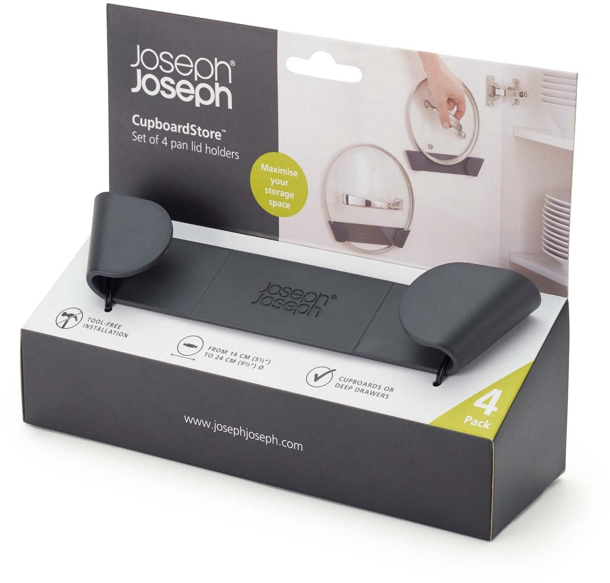 Joseph joseph organisateur d'armoires de cuisine - support d'organisateur de placard pour couvercle de casserole ensemble de 4 pièces - plastique - gris