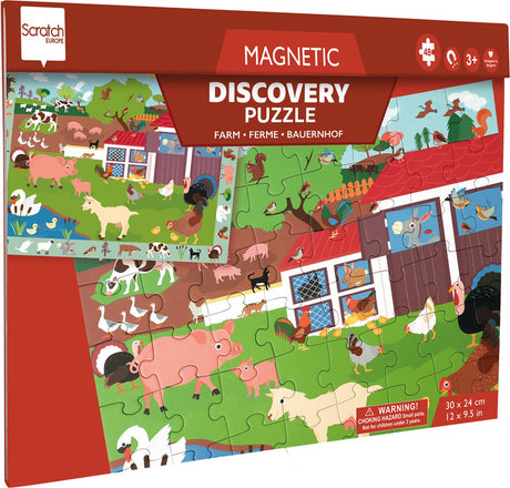Puzzle magnétique Scratch 2 en 1 - jeu découverte - ferme - 52,3x30,5cm - 48 pièces - 3 ans