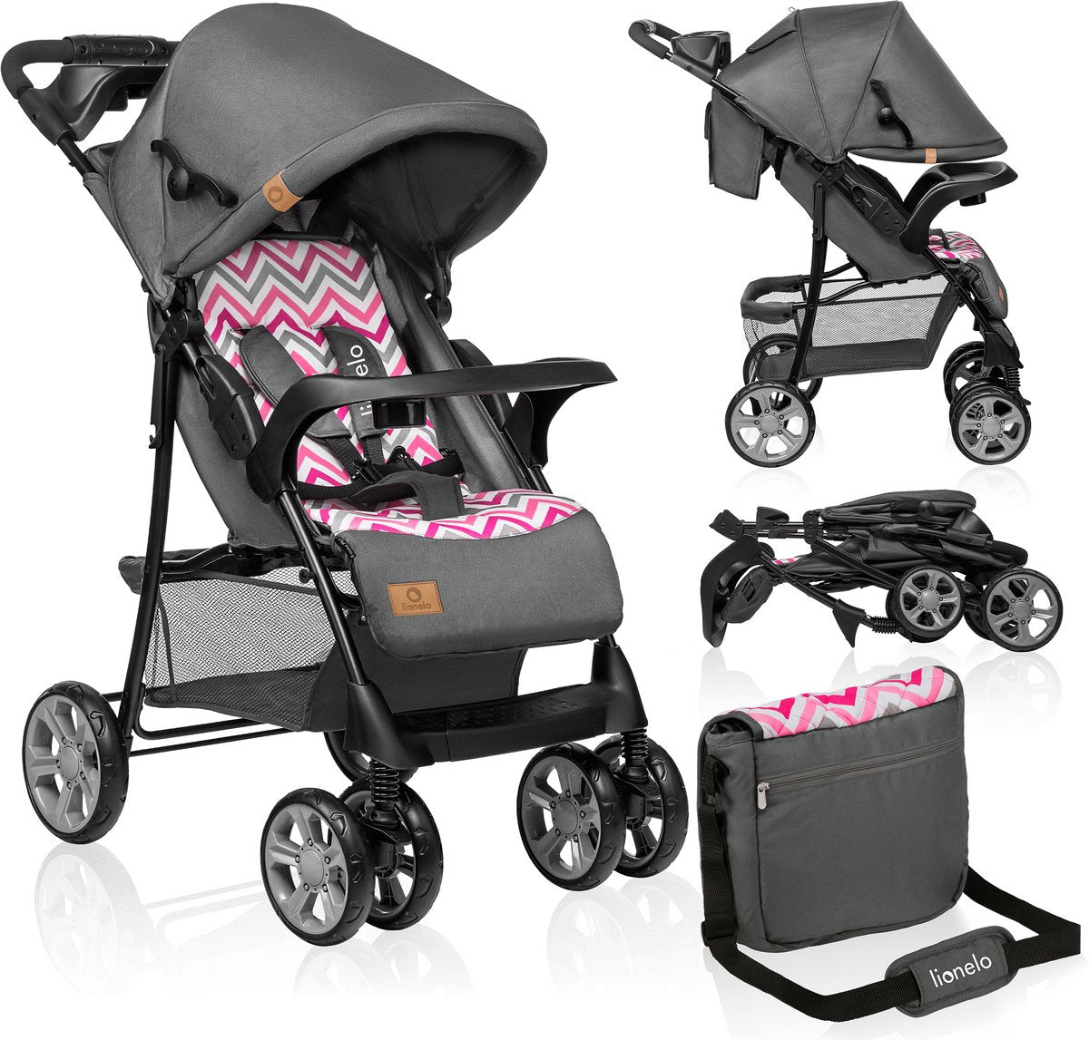 Poussette et landau Lionelo emma plus - léger et résistant - dossier réglable en position couchée - auvent xxl avec fenêtre - grand panier - organiseur et sac - amortisseurs - ceinture 5 points - jusqu'à 15 kg - pliable de manière compacte