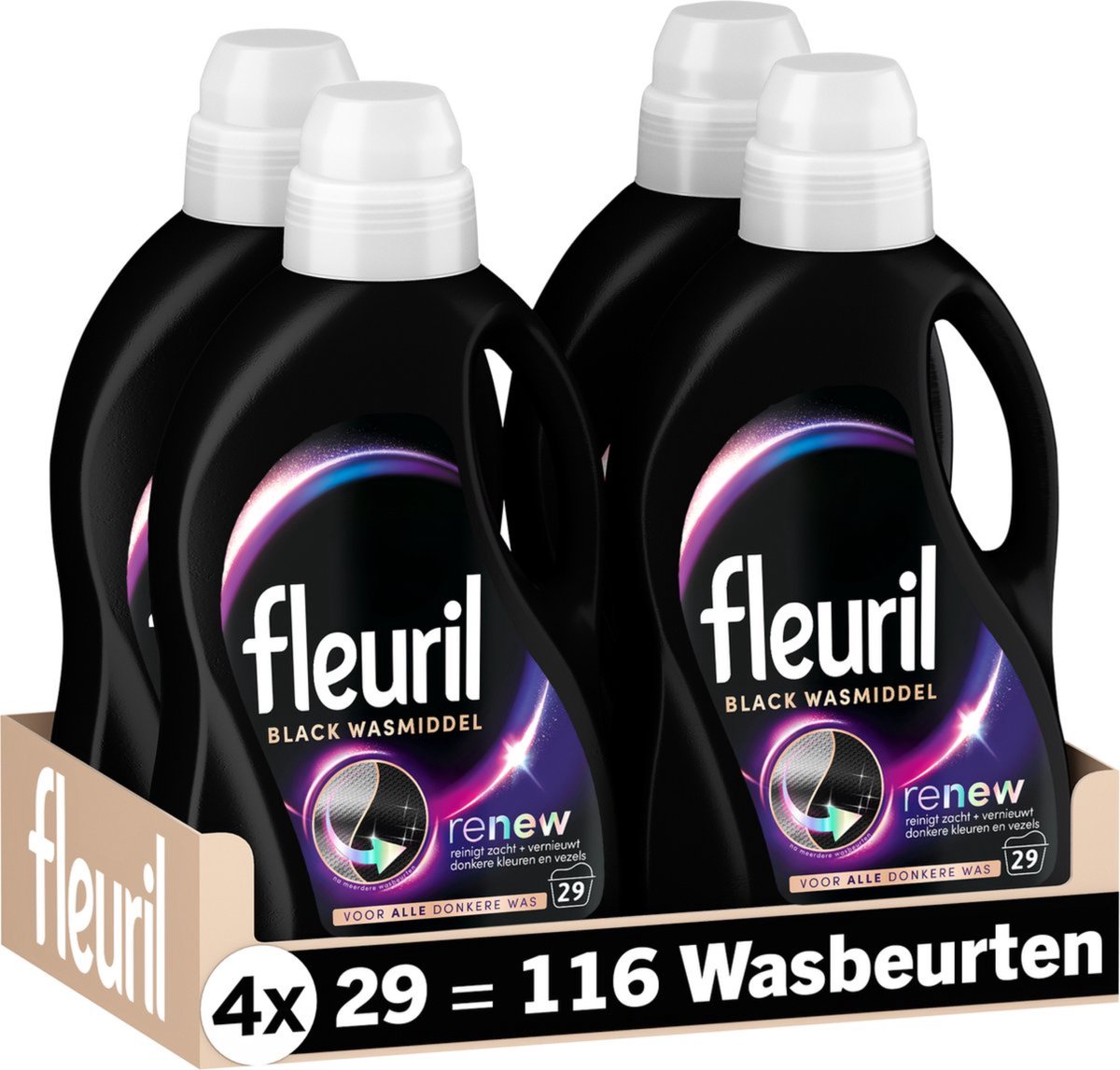 Fleuril noir - lessive liquide - lessive foncée et noire - 4x29 lavages - pack économique
