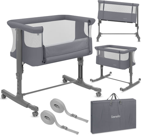 Cododo Lionelo Aurora 3en1 - lit bébé jusqu'à 9 kg - lit de croissance - 4 roues avec freins - lit de camping - hauteur réglable - maille respirante - avec sac de transport pour matelas - housse amovible