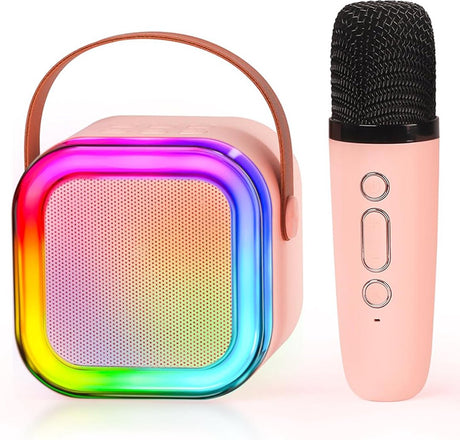 Woegel ensemble karaoké a3-LED – avec Bluetooth, carte TF et changeur de voix – batterie rechargeable – micro sans fil – pour enfants – rose