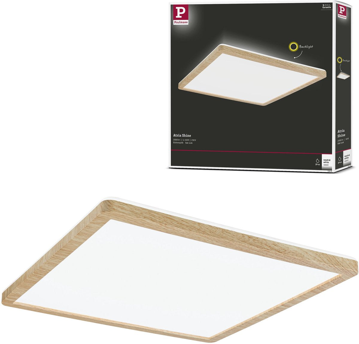 Paulmann panneau LED atria brille rétroéclairage ip44 angulaire 293x293 mm 16w 1600lm 3000k aspect bois