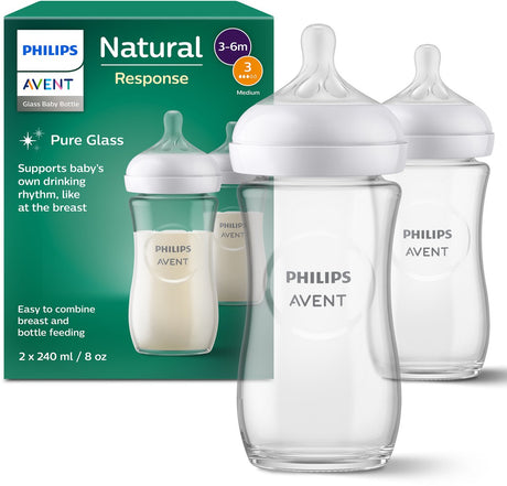Biberons en verre Philips avent natural réponse 240 ml - débit 3 - 2 biberons - scy933 02