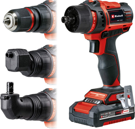 Einhell accu boor- schroefboormachine te-cd 18 45 3x-li kit + 22-delige boor- bitset -power x-change - 18 v li-ion - 45 nm - incl. 1x 2.0 ah accu, lader, e-box koffer en 22-delige boor- bitset
