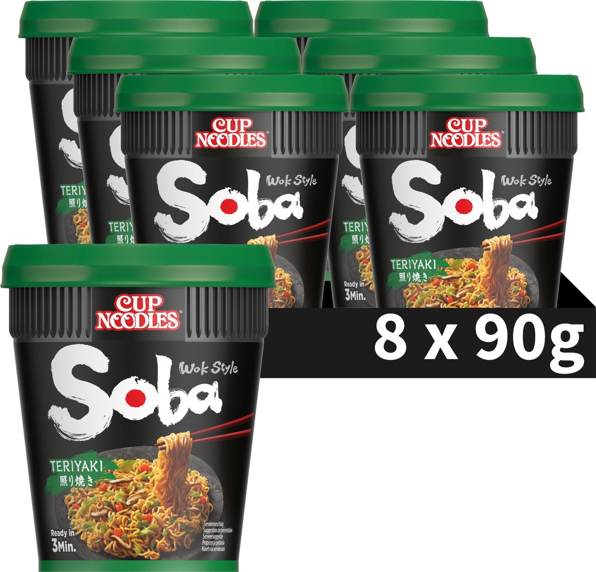 Nouilles Nissin Soba Cup - Nouilles style wok teriyaki - Nouilles instantanées - 8 pièces