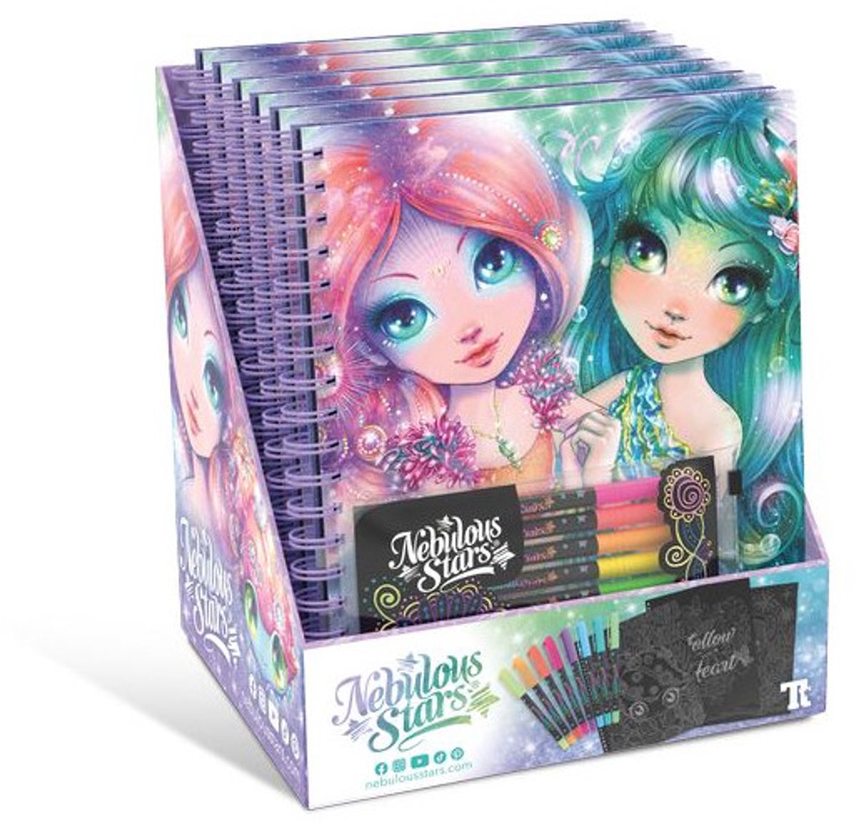 Étoiles nébuleuses - livre de coloriage - couleur sur papier noir - stylos gel métallisés - couleurs