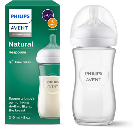 Biberon en verre Philips Avent Natural Response - 240 ml - débit 3 - sans bps - 1 biberon - scy933 01