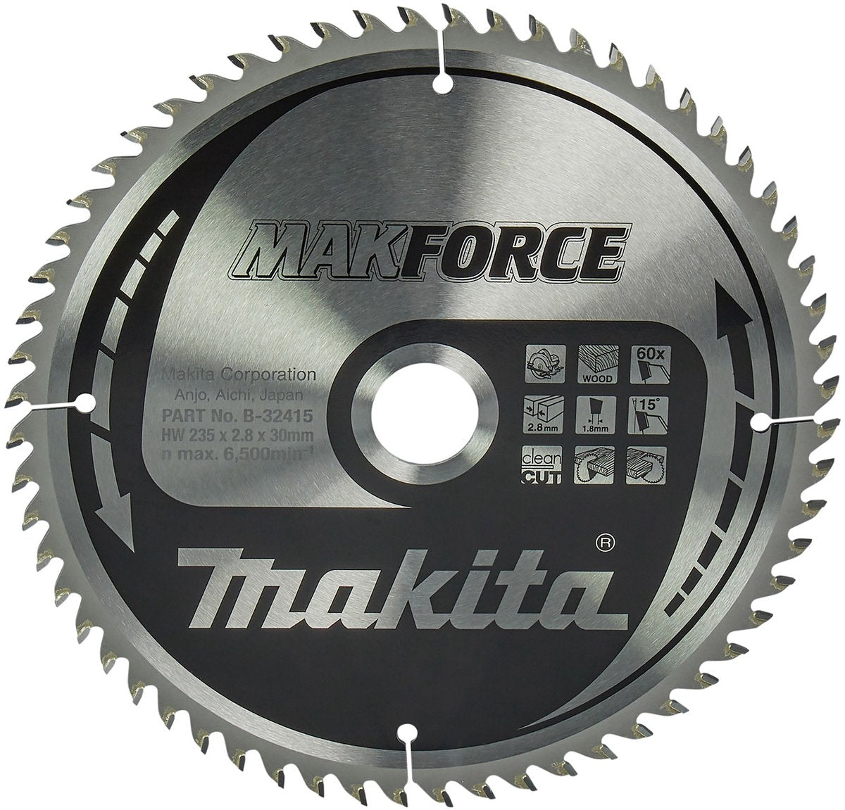 Lame de scie circulaire Makita pour le bois | forcer | ø 235mm trou d'axe 30mm 60t - b-32415