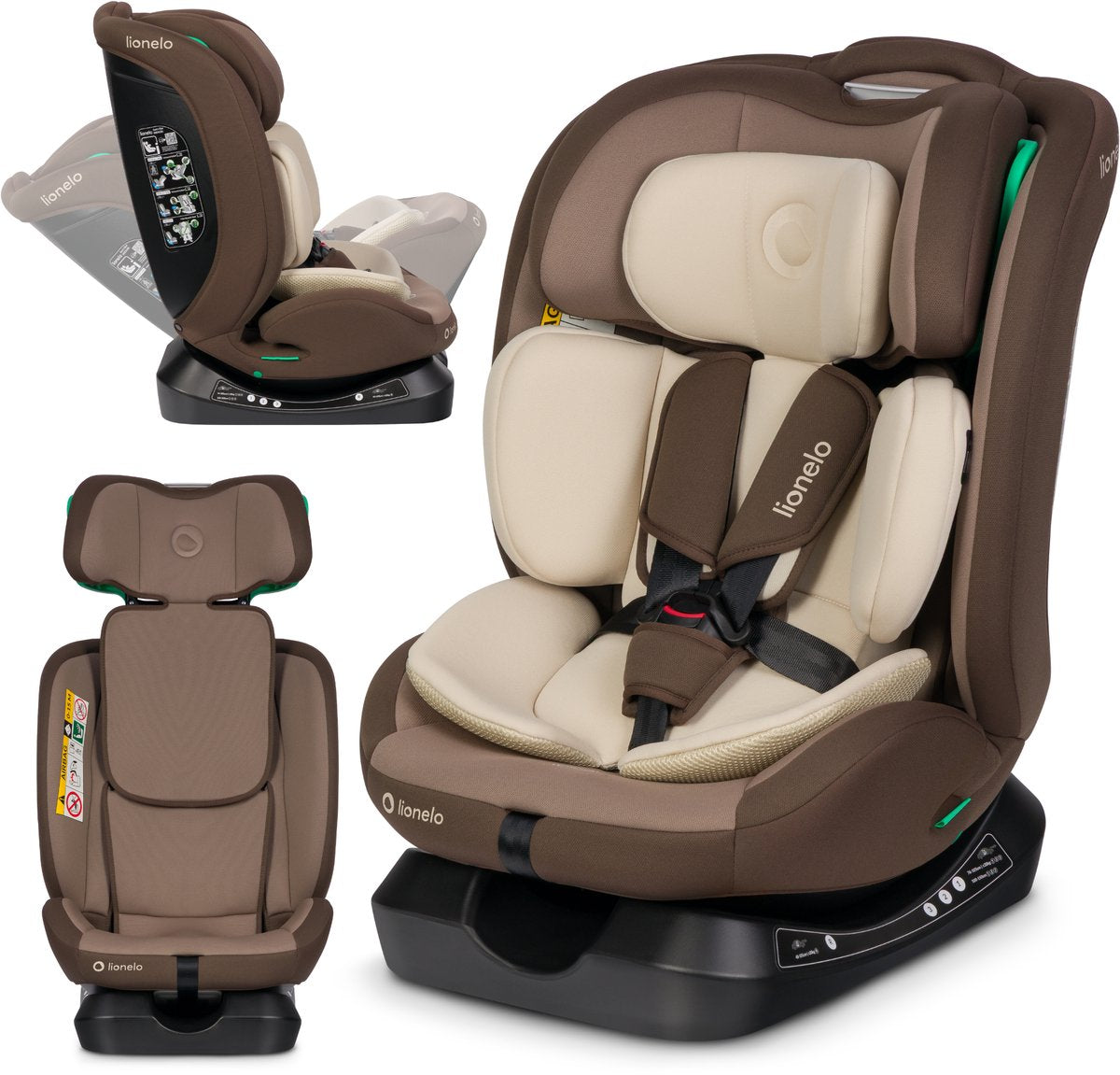 Siège auto Lionelo aart i-size 4en1 – 40-150 cm (0-12 ans) – rwf fwf – vers l'arrière jusqu'à 105 cm – installation avec ceinture de sécurité – appui-tête en mousse à mémoire de forme – 13 positions – inclinable – housse lavable – certifié r129