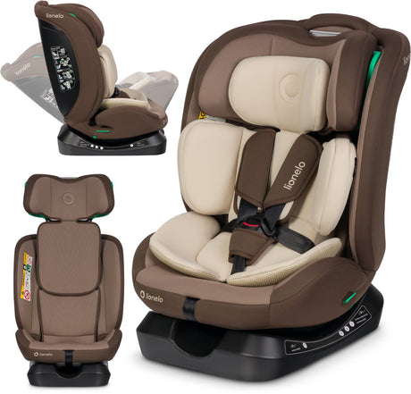 Siège auto Lionelo aart i-size 4en1 – 40-150 cm (0-12 ans) – rwf fwf – vers l'arrière jusqu'à 105 cm – installation avec ceinture de sécurité – appui-tête en mousse à mémoire de forme – 13 positions – inclinable – housse lavable – certifié r129