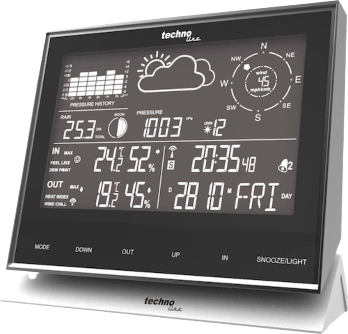 Station météo Technoline - ws 1700 - 138x153x53mm - aluminium noir - avec 3 capteurs extérieurs 100m - tl-ws1700