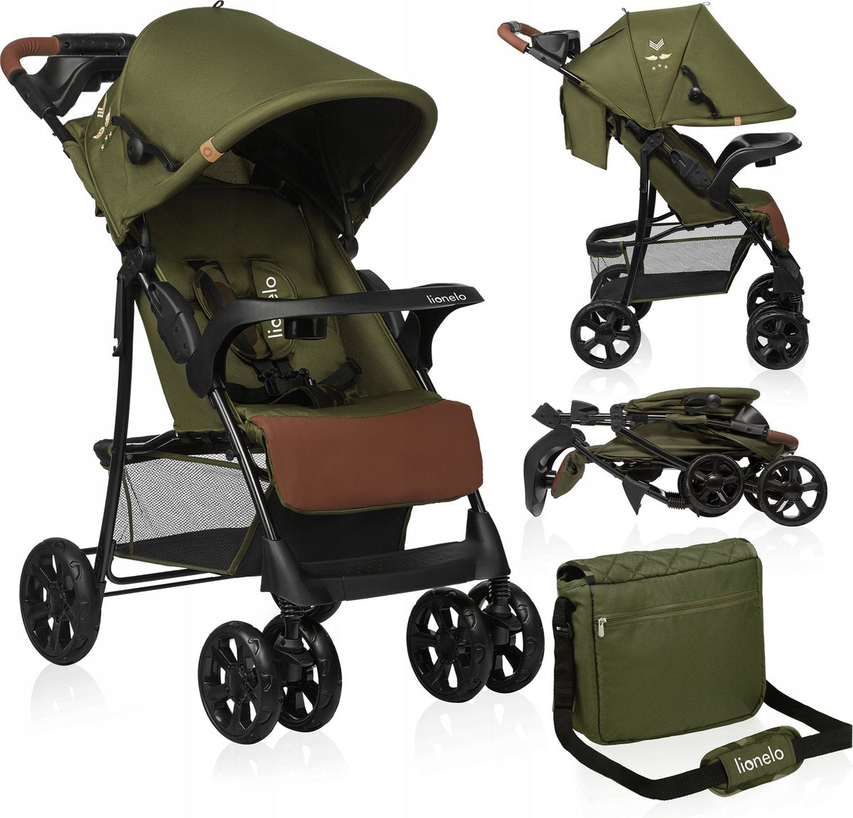 Poussette et landau Lionelo emma plus - léger et résistant - dossier réglable en position couchée - auvent xxl avec fenêtre - grand panier - organiseur et sac - amortisseurs - ceinture 5 points - jusqu'à 15 kg - pliable de manière compacte