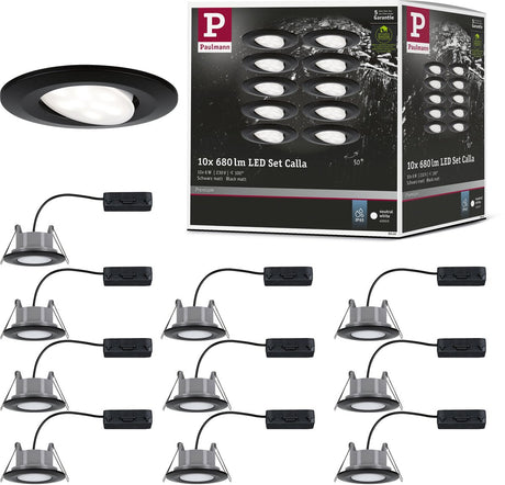 Paulmann Lampe encastrable LED Calla set de base orientable IP65 rond 90 mm 30° 10x6W 10x500lm 230V 4000K noir mat